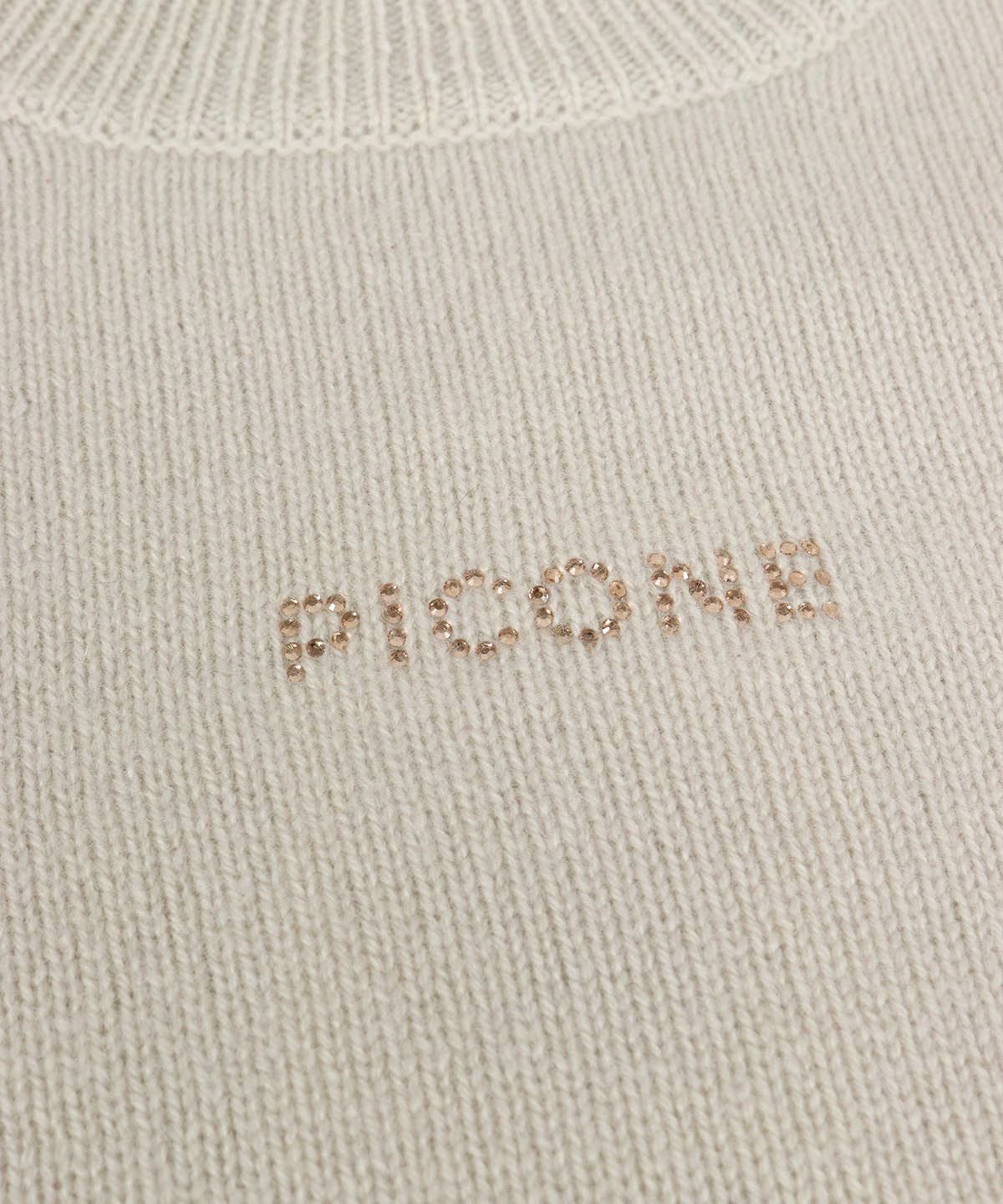 カシミヤ100％ラメピコニット(ベージュ)ロゴアップ