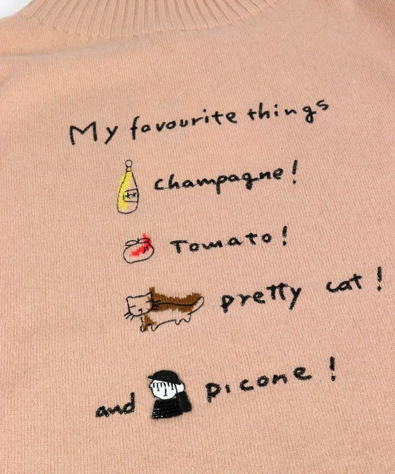 ウール100％ワード刺繍ニット（ベージュ）デザインアップ