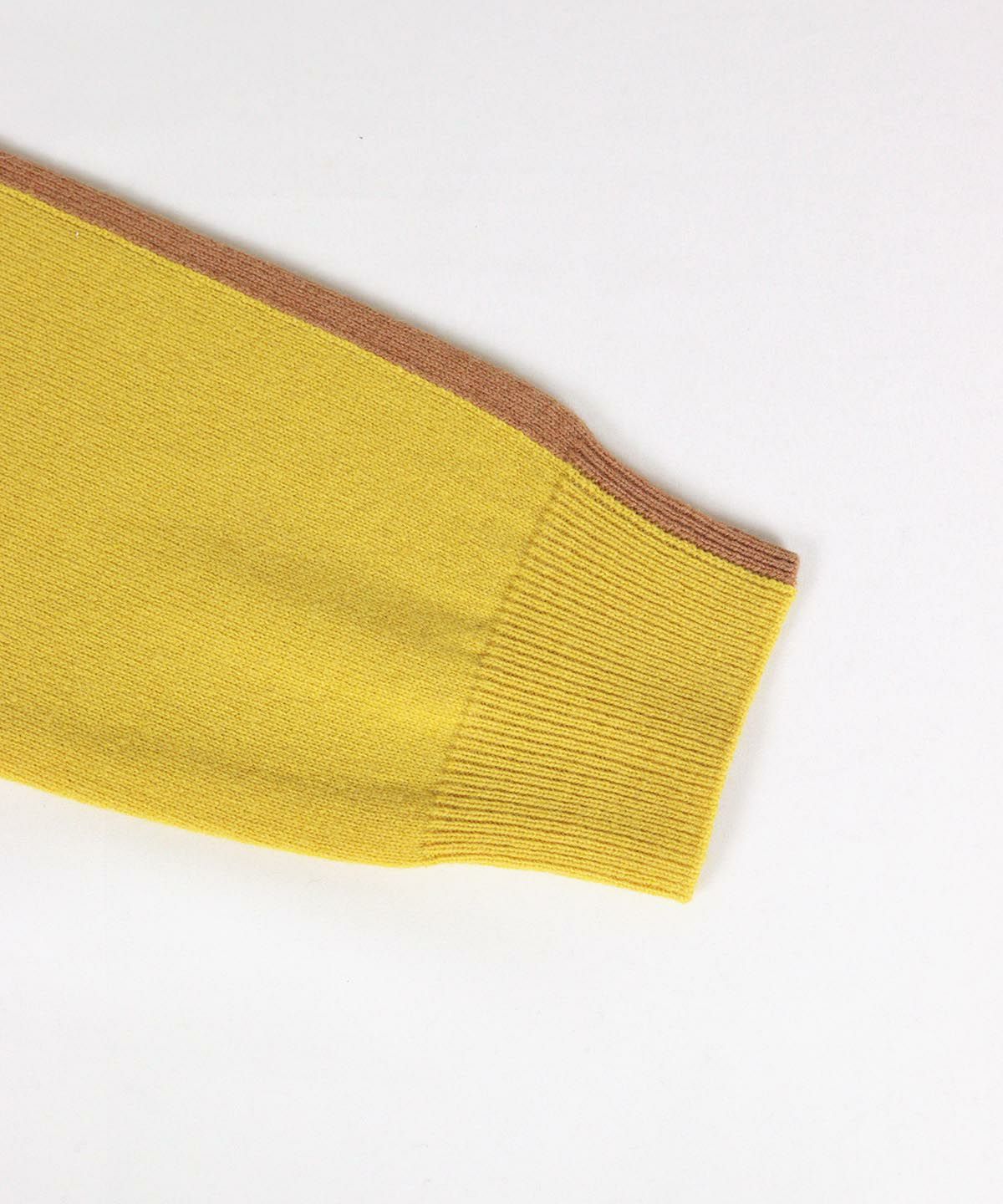 ウール混前後バイカラーニット（イエロー）袖口