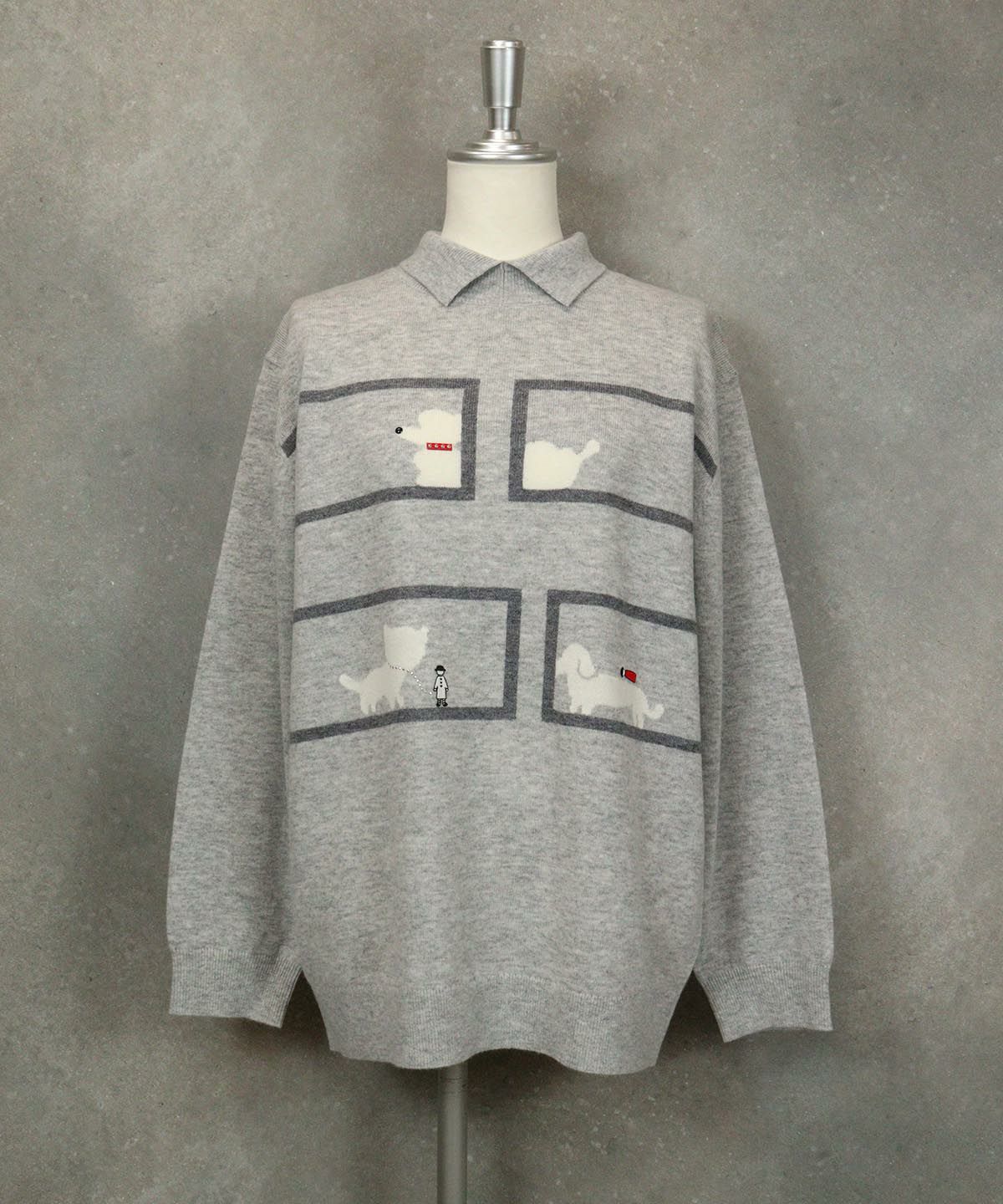 襟付きニットプルオーバー（ライトグレー）