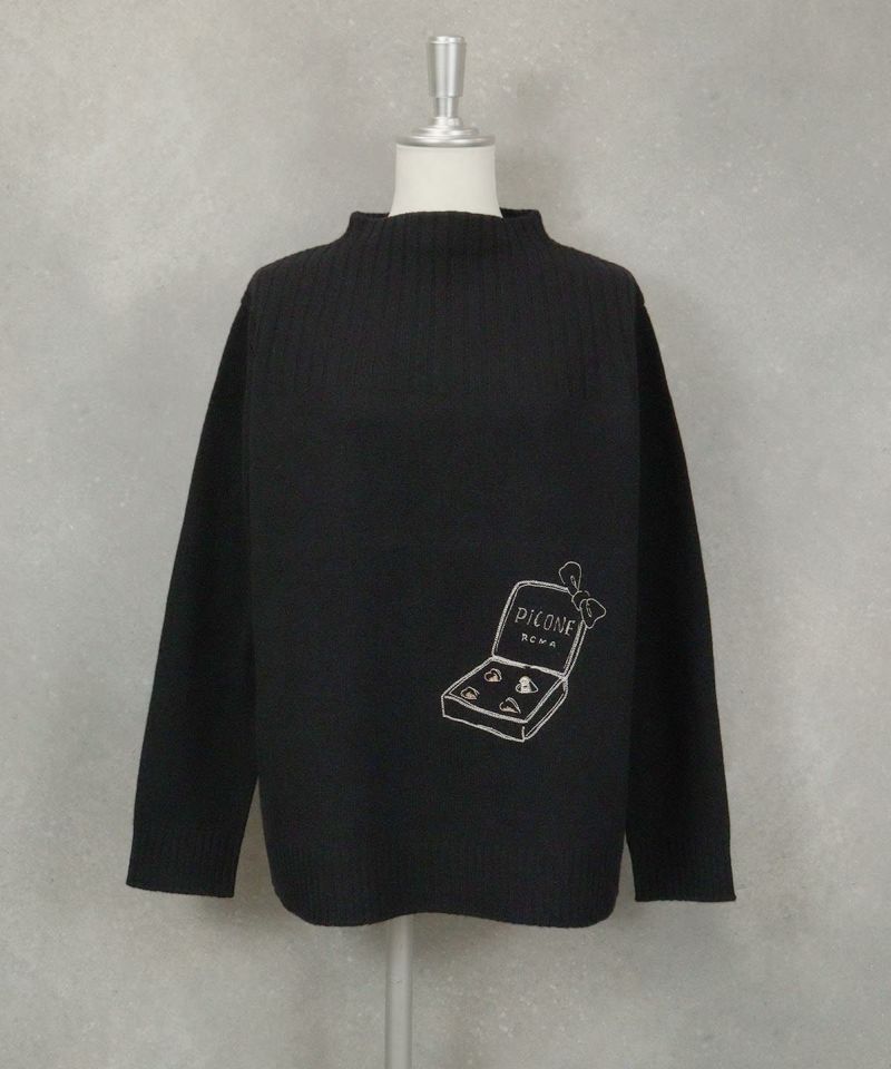 ウール100％リブライン刺繍ニット|スタジオピッコーネ