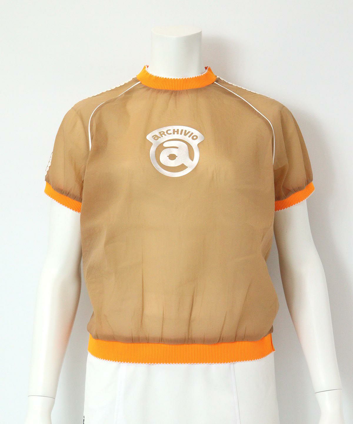 シアー半袖プルオーバー（キャメル）