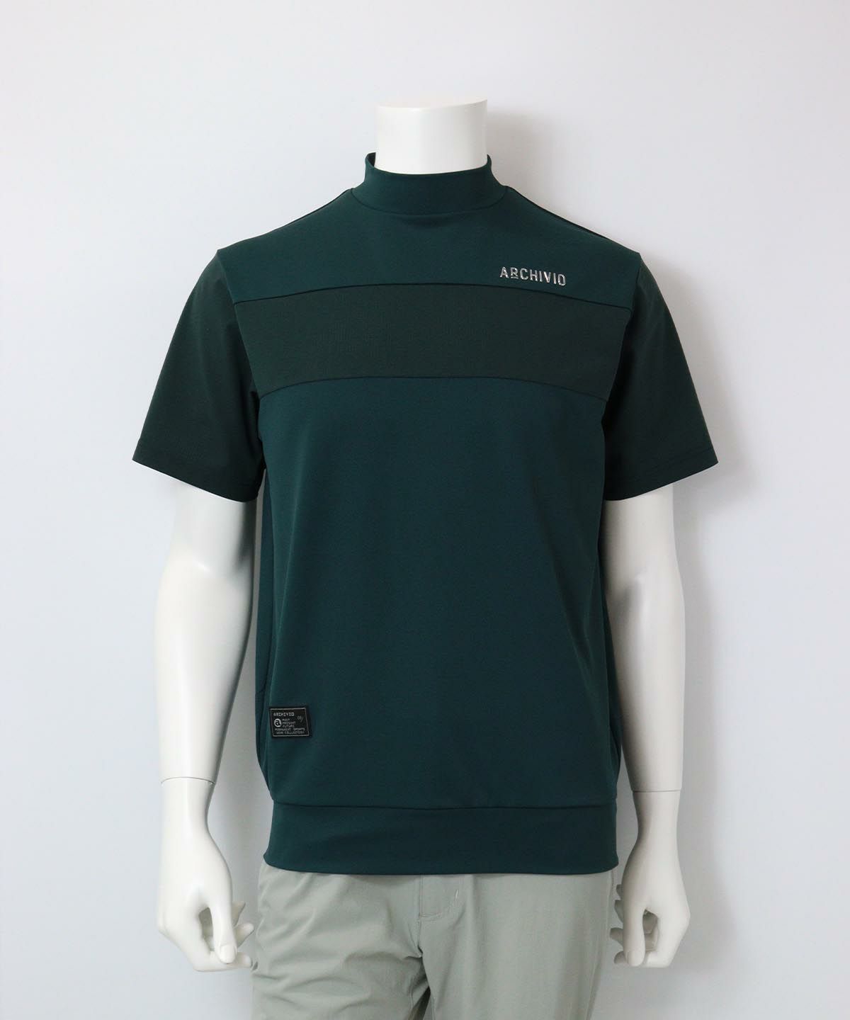 【メンズ】異素材切替ハイネックプルオーバー（グリーン）