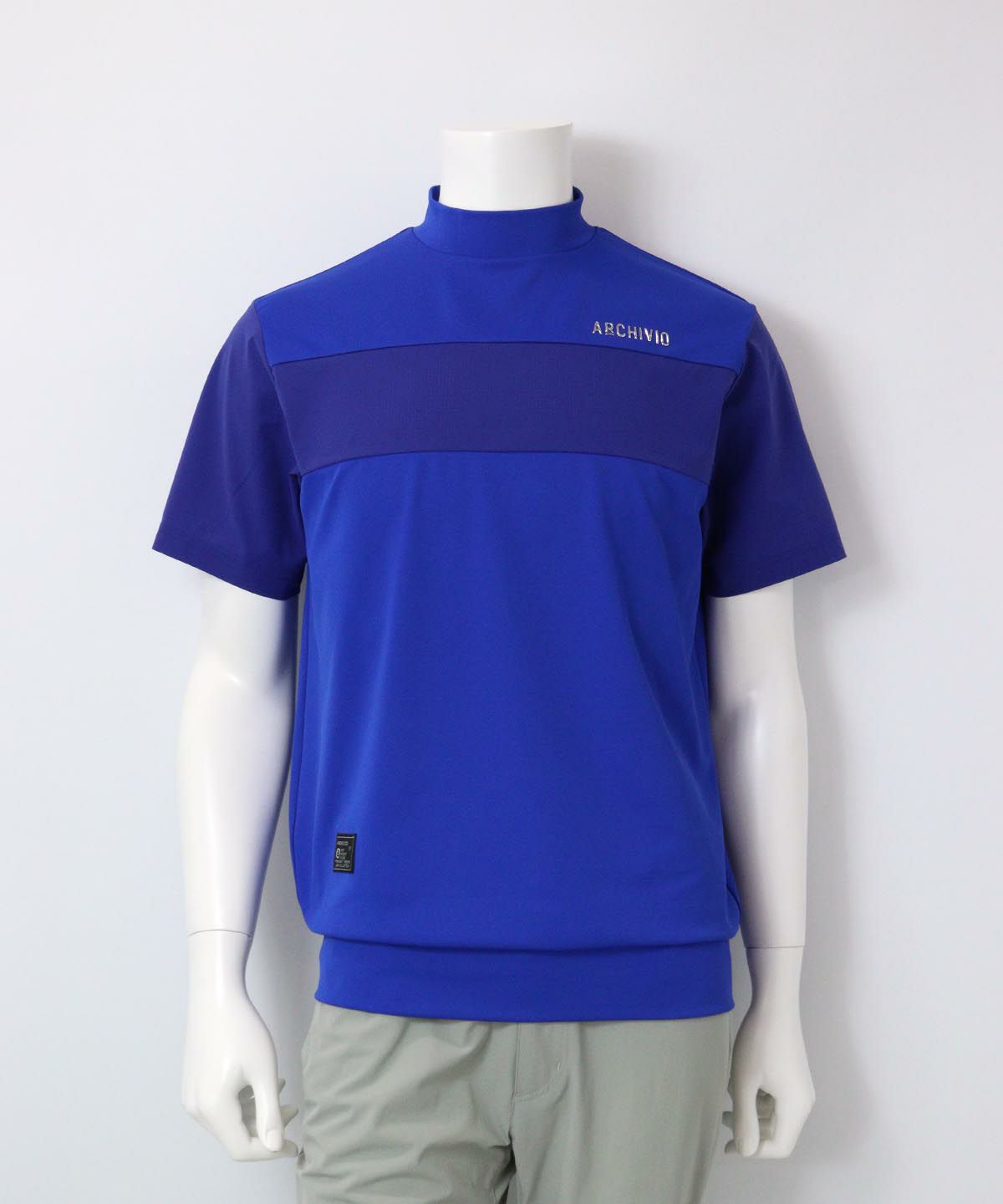 【メンズ】異素材切替ハイネックプルオーバー（ブルー）