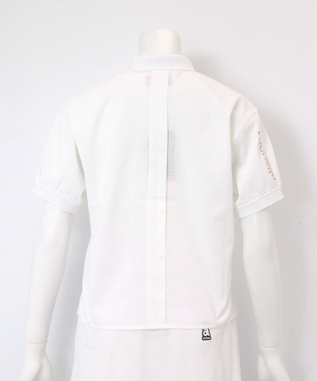 サッカー地撥水ポロシャツ後(ホワイト×レッド）