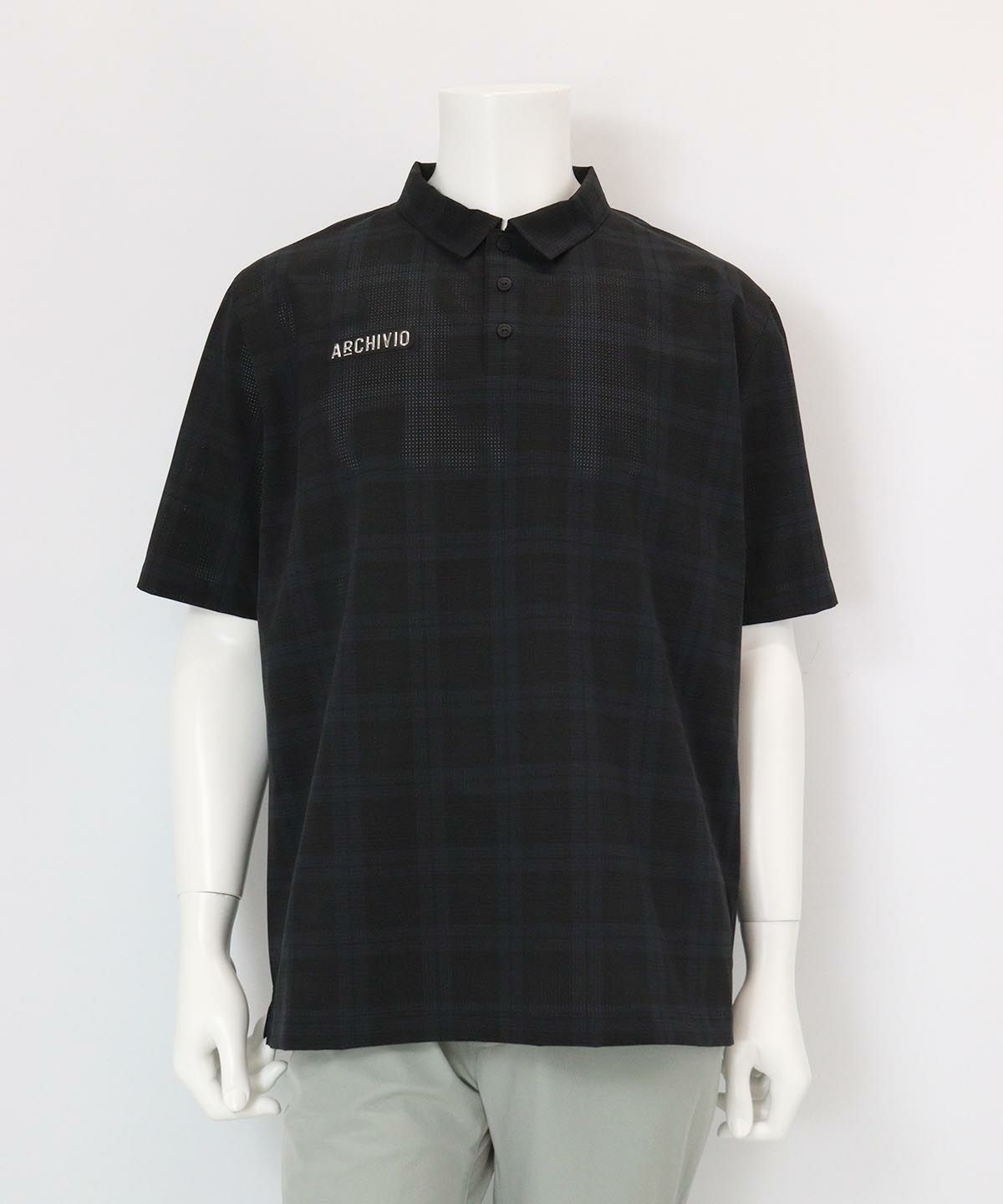 【メンズ】チェック柄撥水冷感ポロシャツ（ブラック）