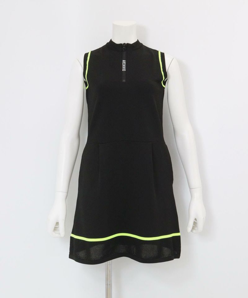 部分メッシュノースリニットワンピース（ブラック）