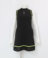 部分メッシュノースリニットワンピース（ブラック）