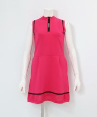 部分メッシュノースリニットワンピース（ピンク）