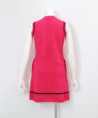部分メッシュノースリニットワンピース後（ピンク）