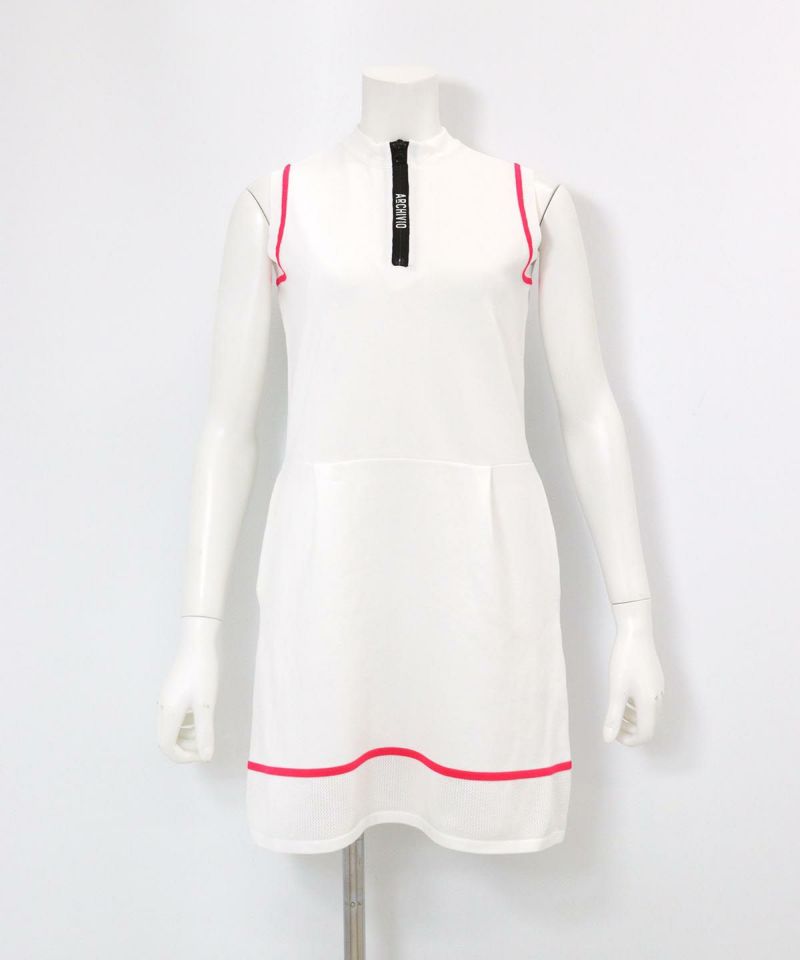 部分メッシュノースリニットワンピース（ホワイト）