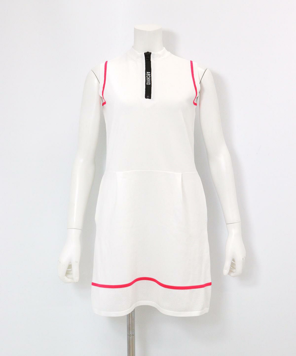 部分メッシュノースリニットワンピース（ホワイト）