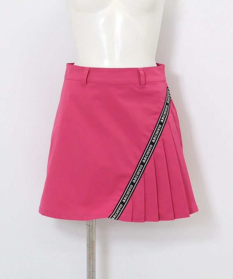 撥水プリーツ切替ラインスカート（ピンク）