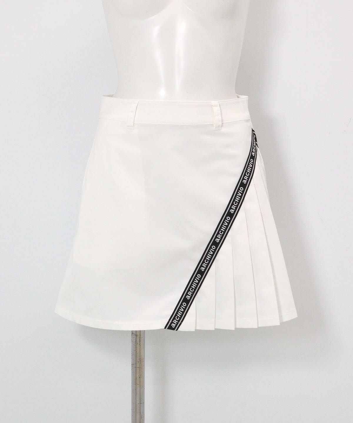 撥水プリーツ切替ラインスカート（ホワイト）