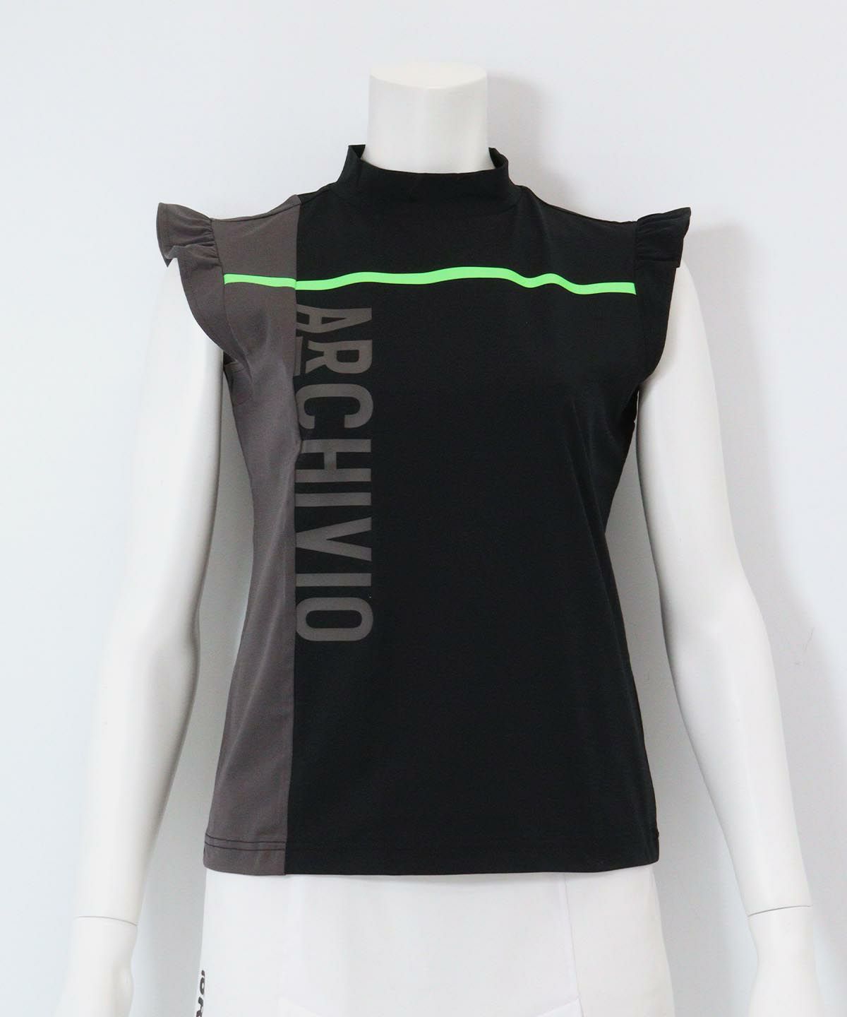 肩フリルUV速乾ノースリトップス（ブラック）