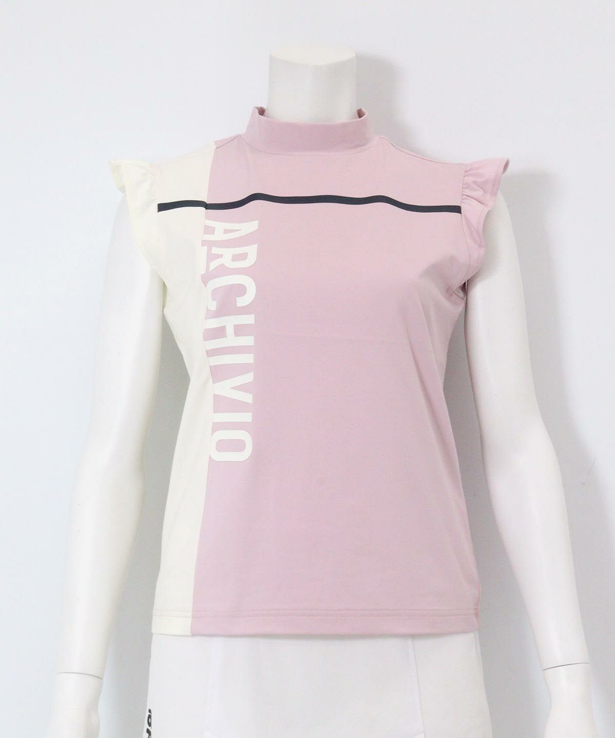 肩フリルUV速乾ノースリトップス（ピンク）