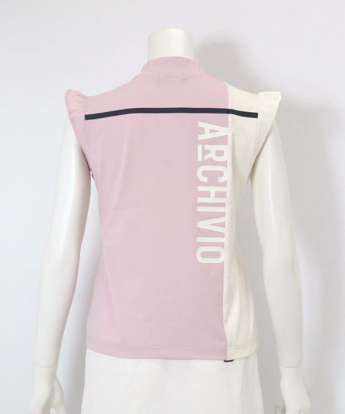 肩フリルUV速乾ノースリトップス後（ピンク）