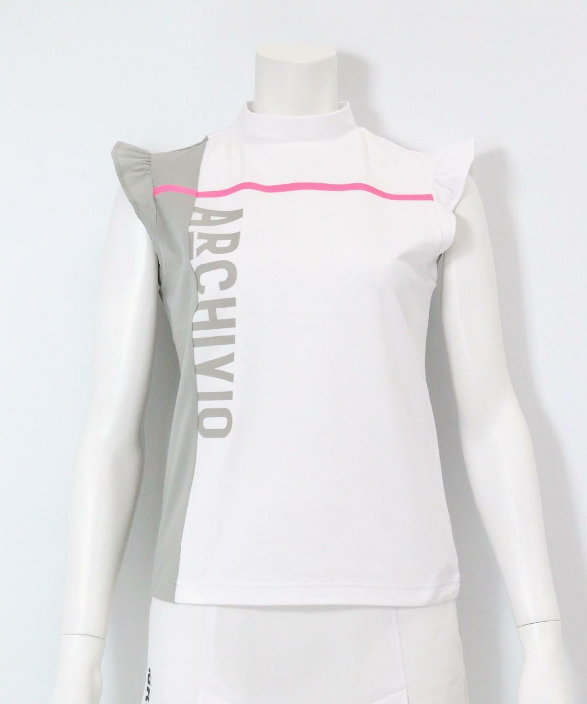 肩フリルUV速乾ノースリトップス（ホワイト）