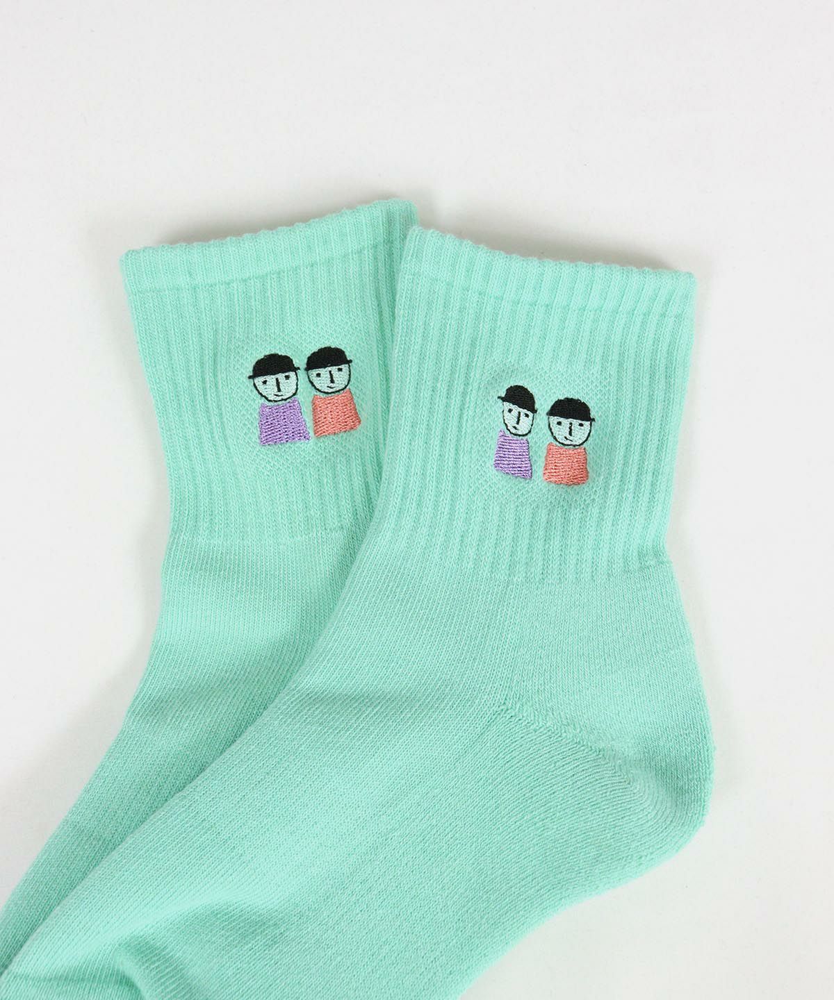 ピコ刺繍ショートソックス両足(ライトグリーン)