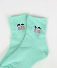 ピコ刺繍ショートソックス両足(ライトグリーン)