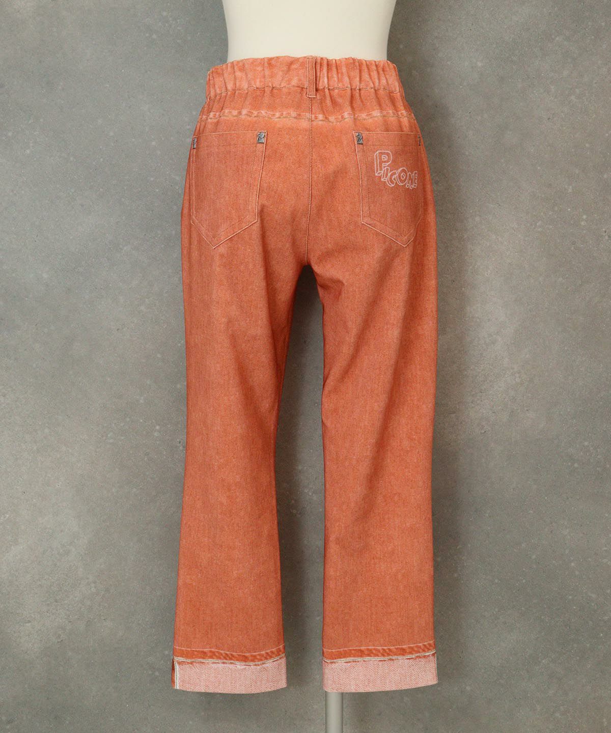 デニム風プリントイージーパンツ後（オレンジ）