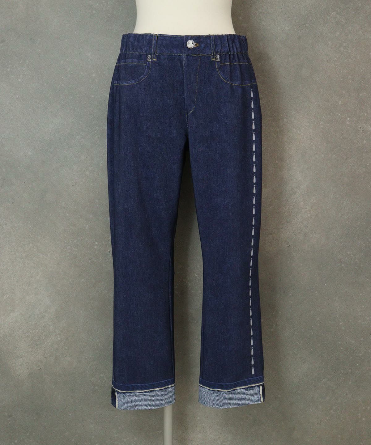 デニム風プリントイージーパンツ（ネイビー）