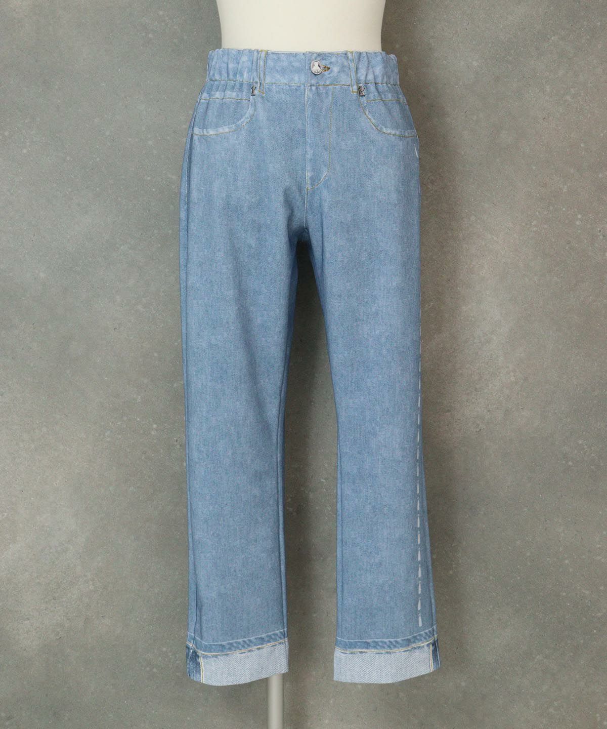 デニム風プリントイージーパンツ（ライトブルー）