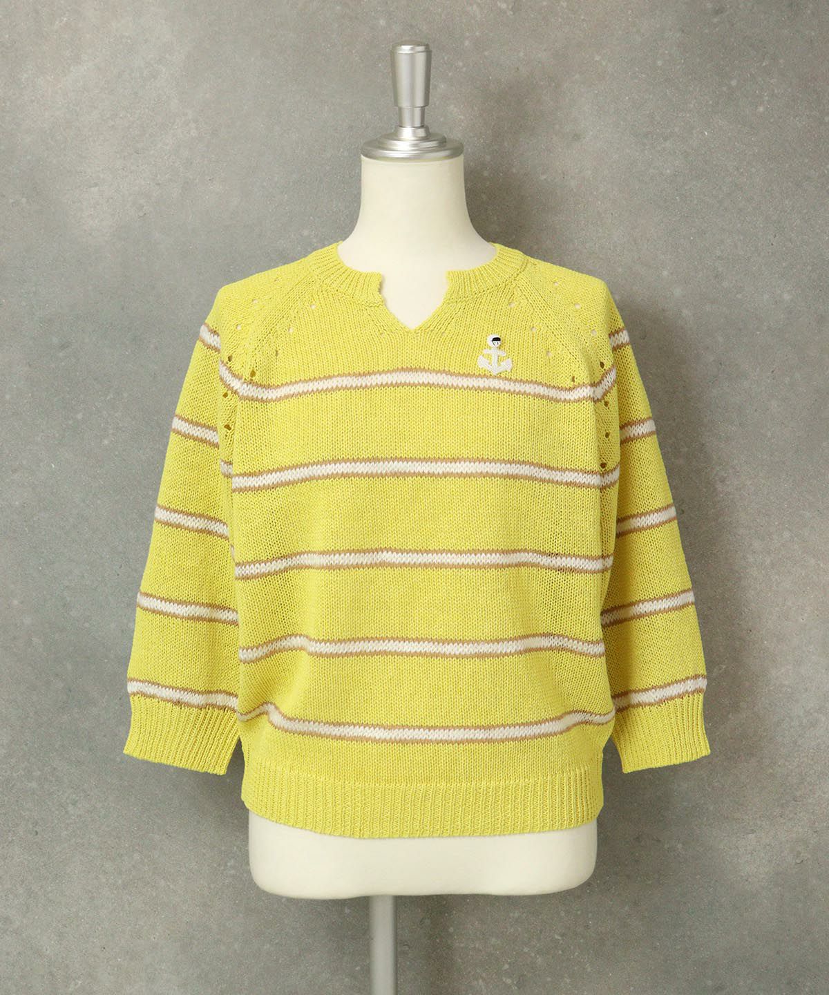 七分袖スキッパーニット（イエロー）