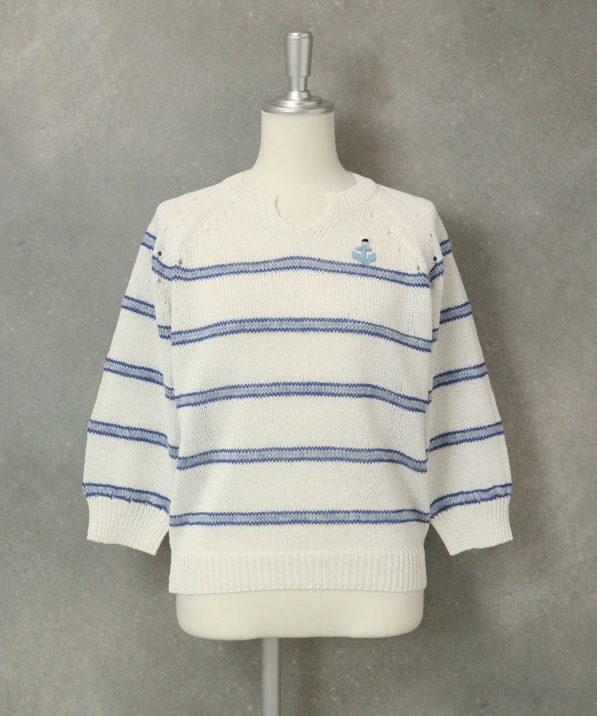 七分袖スキッパーニット（ホワイト）