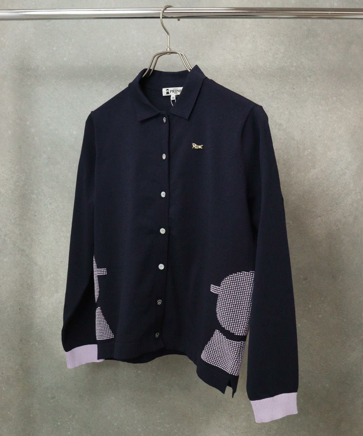 サムネイル　襟付きピコ柄カーディガン（ネイビー）