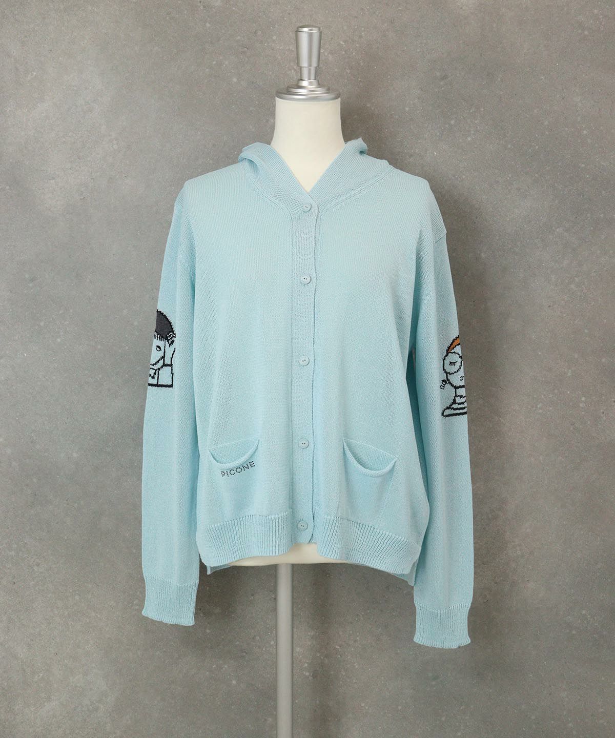  フード付きシアーニットカーディガン（ライトブルー）