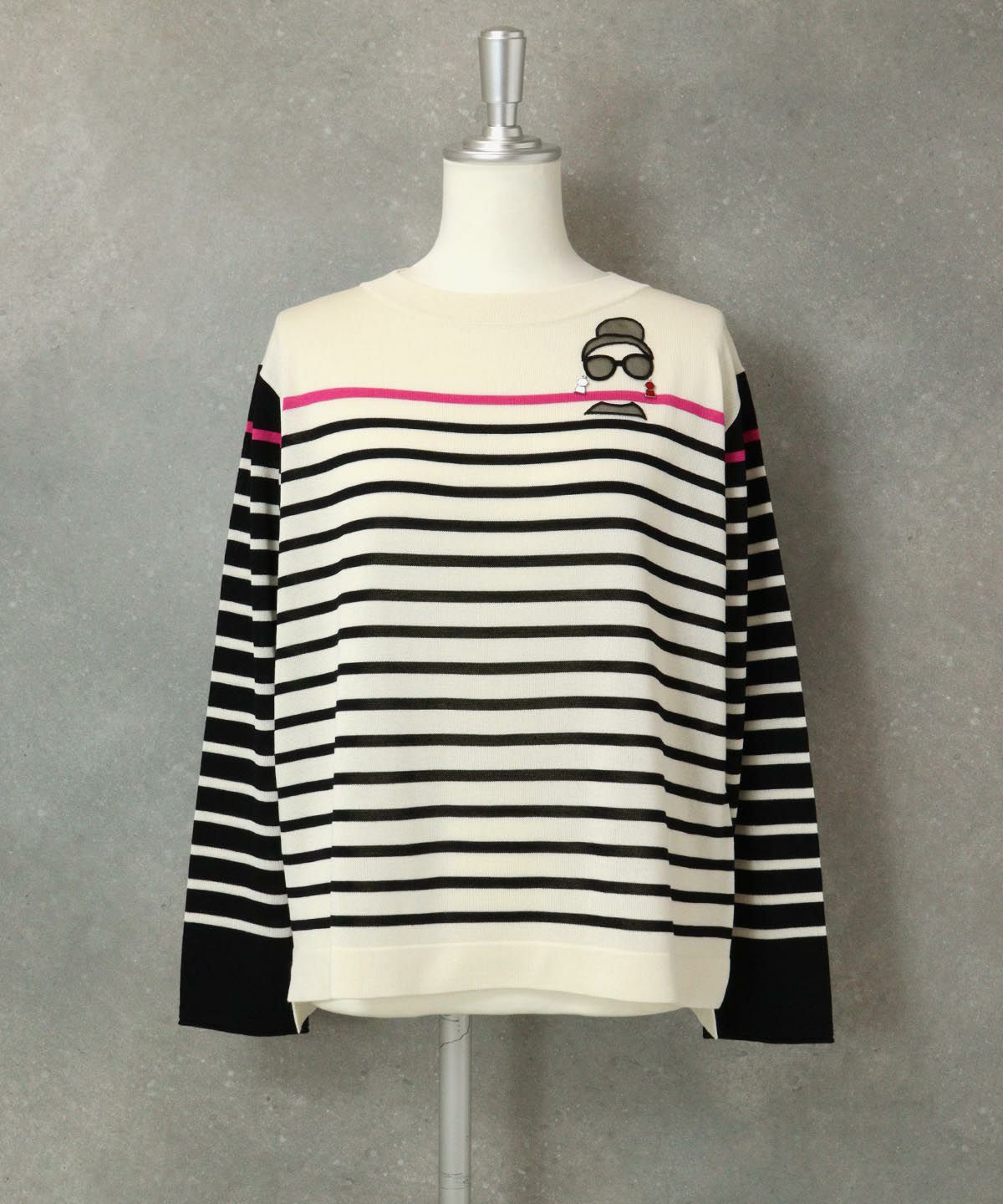 配色ボーダーニット(ベージュ）