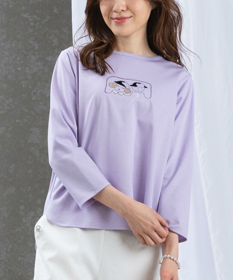 UV冷感デザイン刺繍長袖Tシャツ（ブラック）