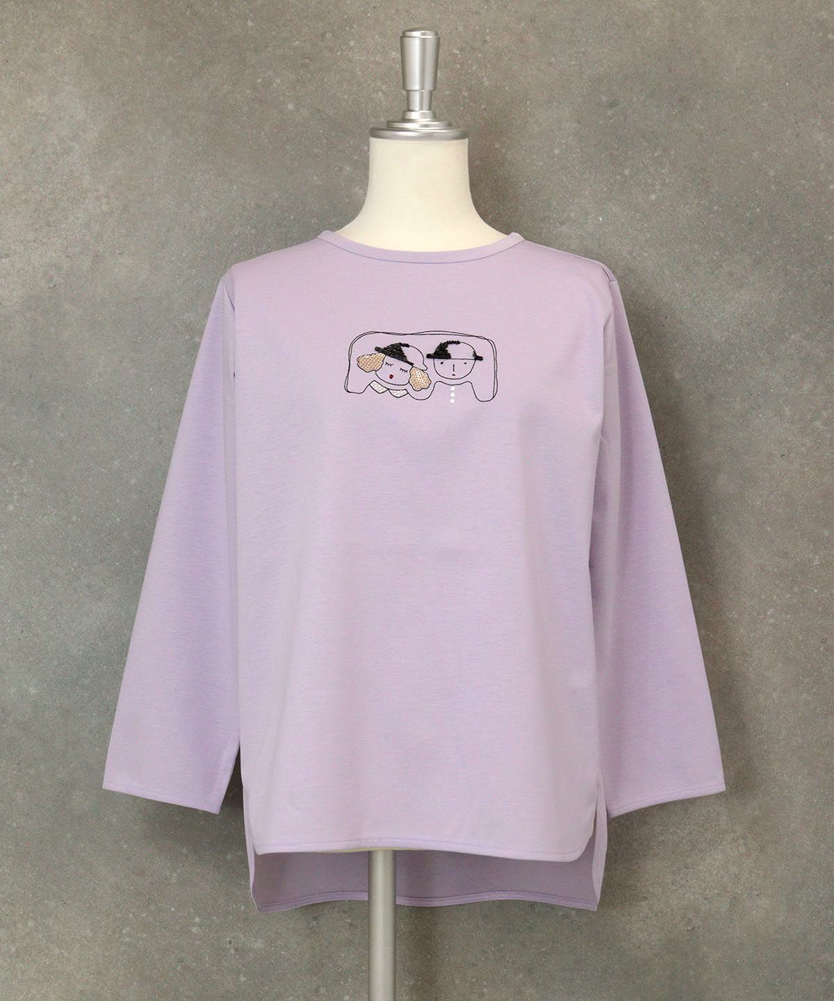 UV冷感デザイン刺繍長袖Tシャツ（ライトパープル）