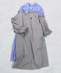 ビーズ刺繍バンドカラーワンピース（グレー）