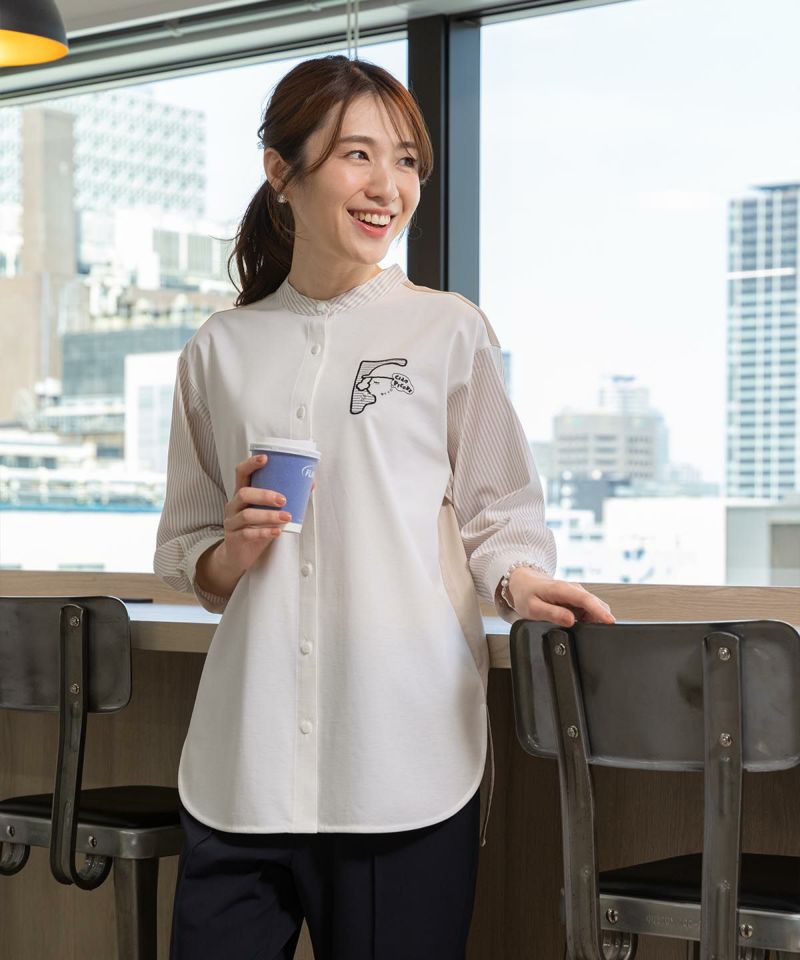 美品　STUDIO PICONE ストライプシャツ切替カットソー　サイズ38 ストライプ切替シャツ|スタジオピッコーネ - ゴルフウェアや婦人
