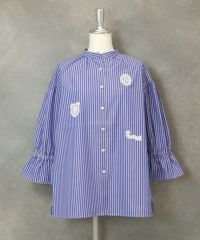 刺繍ストライプブラウス（ブルー）