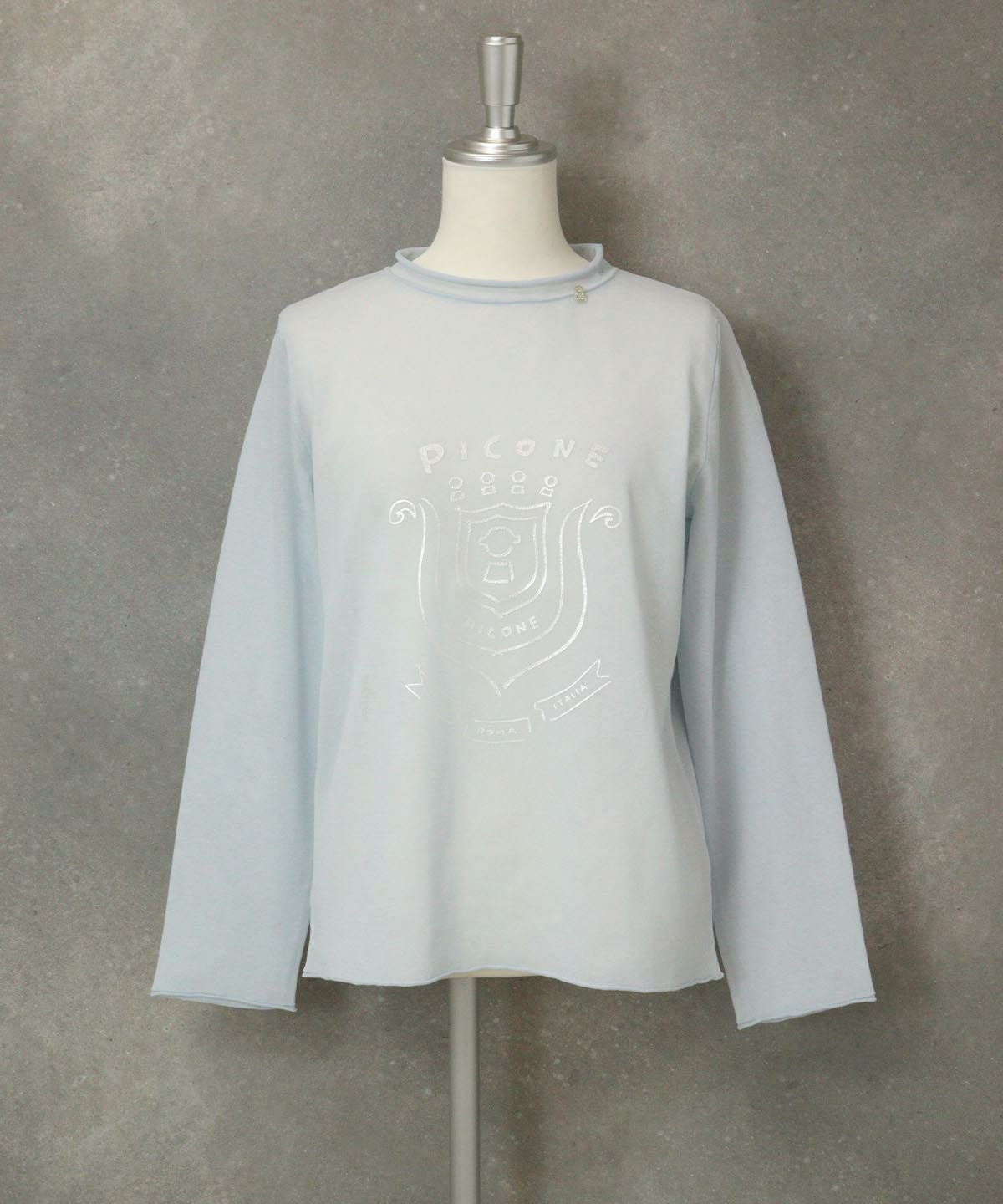 ロール衿シアーニット（ライトブルー）