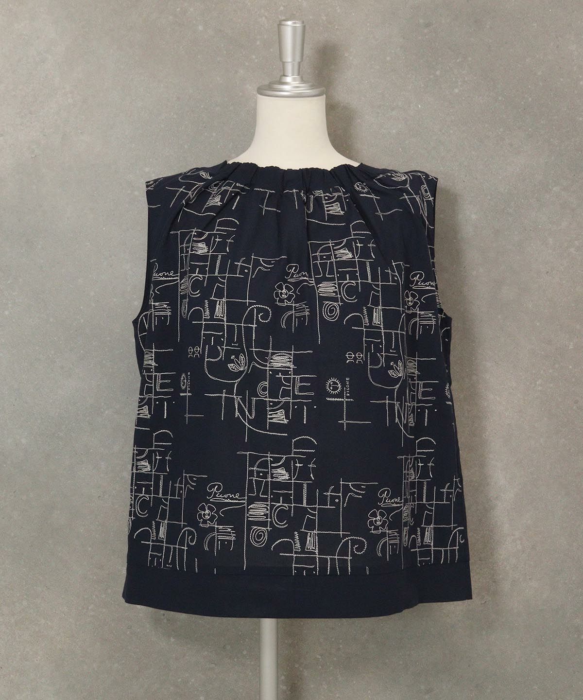 ギャザーネックノースリトップス（ネイビー）