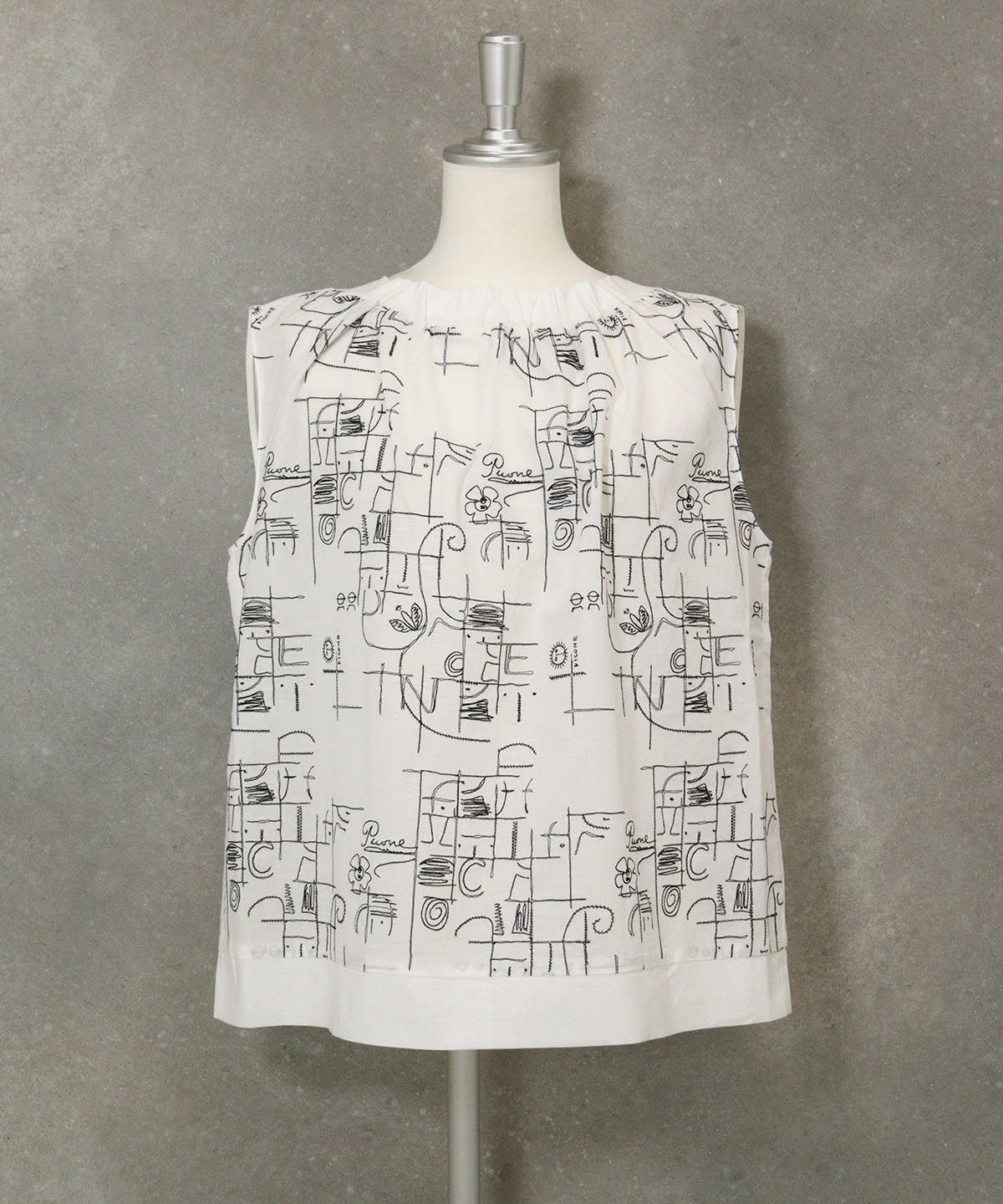 ギャザーネックノースリトップス（ホワイト）