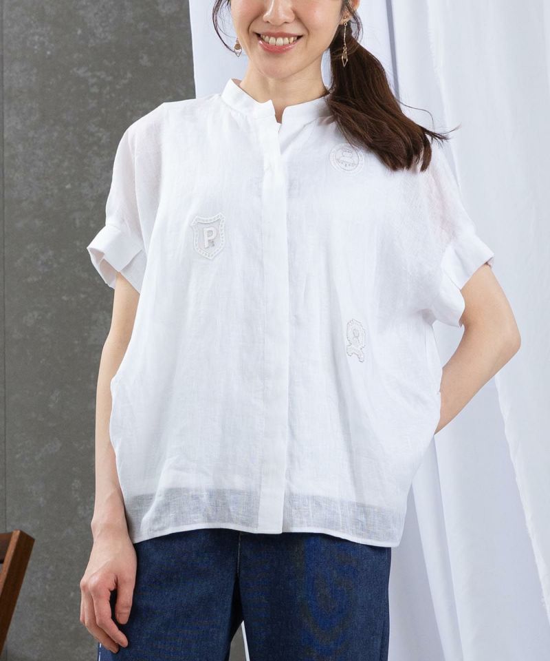 リネン刺繍ブラウス（ブラック）