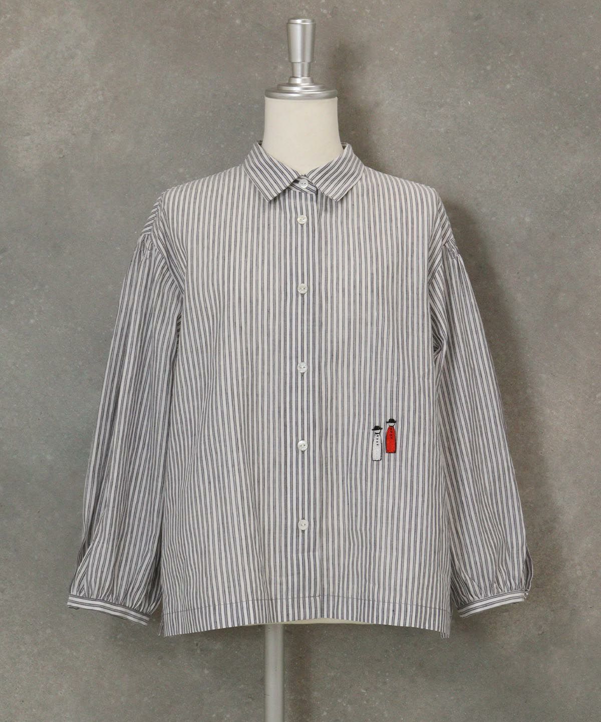 ストライプギャザーブラウス（ネイビー）