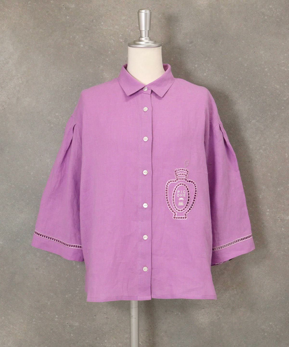 麻100％エンブロイダリーブラウス(パープル)