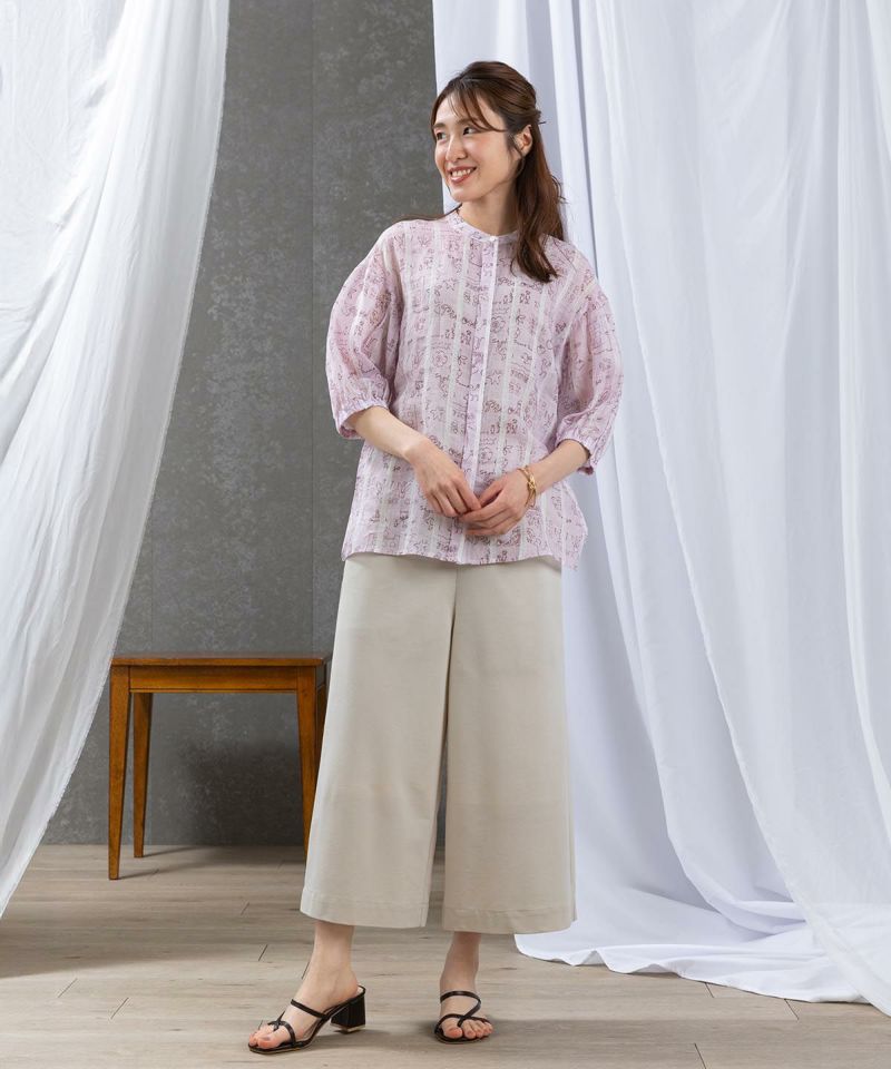 のんぴこ 麻100％ストライプ総柄七分袖ブラウス|スタジオピッコーネ - ゴルフ