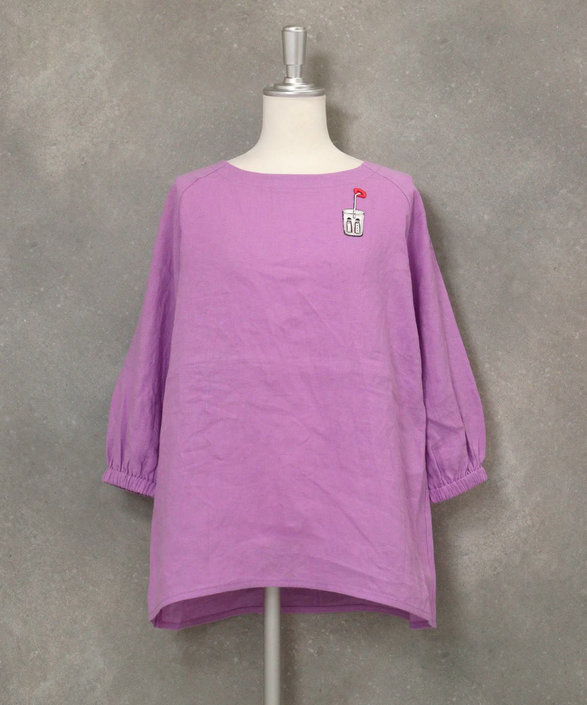 刺繍ワッペン麻100％チュニック(パープル)