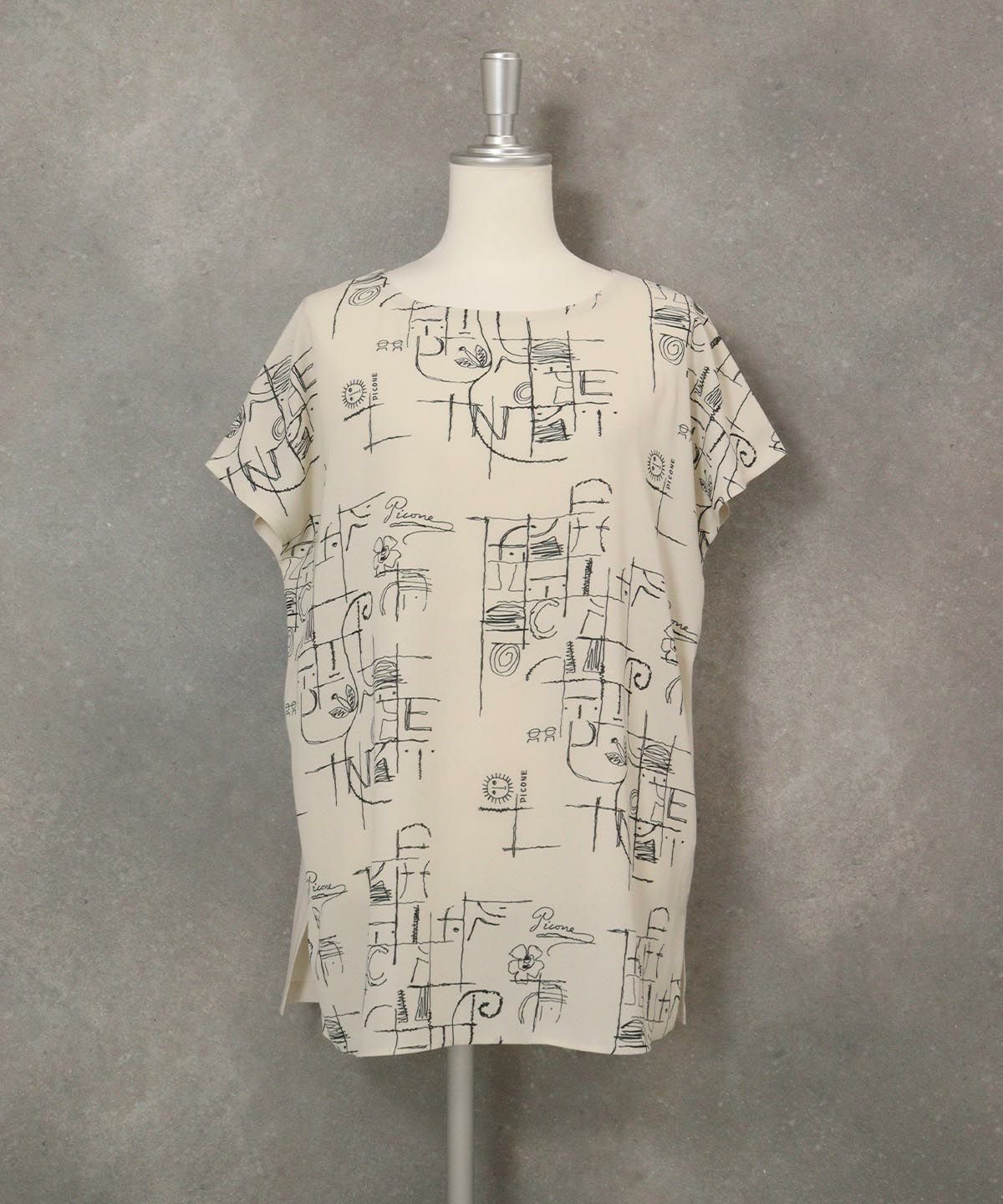 前後切替線画冷感プルオーバー(ベージュ）