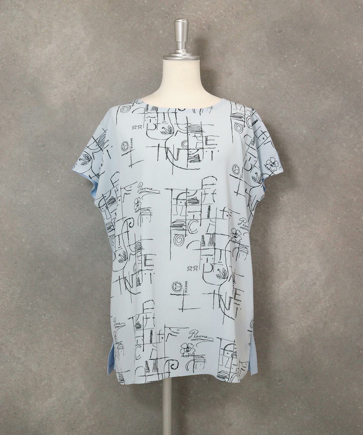 前後切替線画冷感プルオーバー(ブルー）