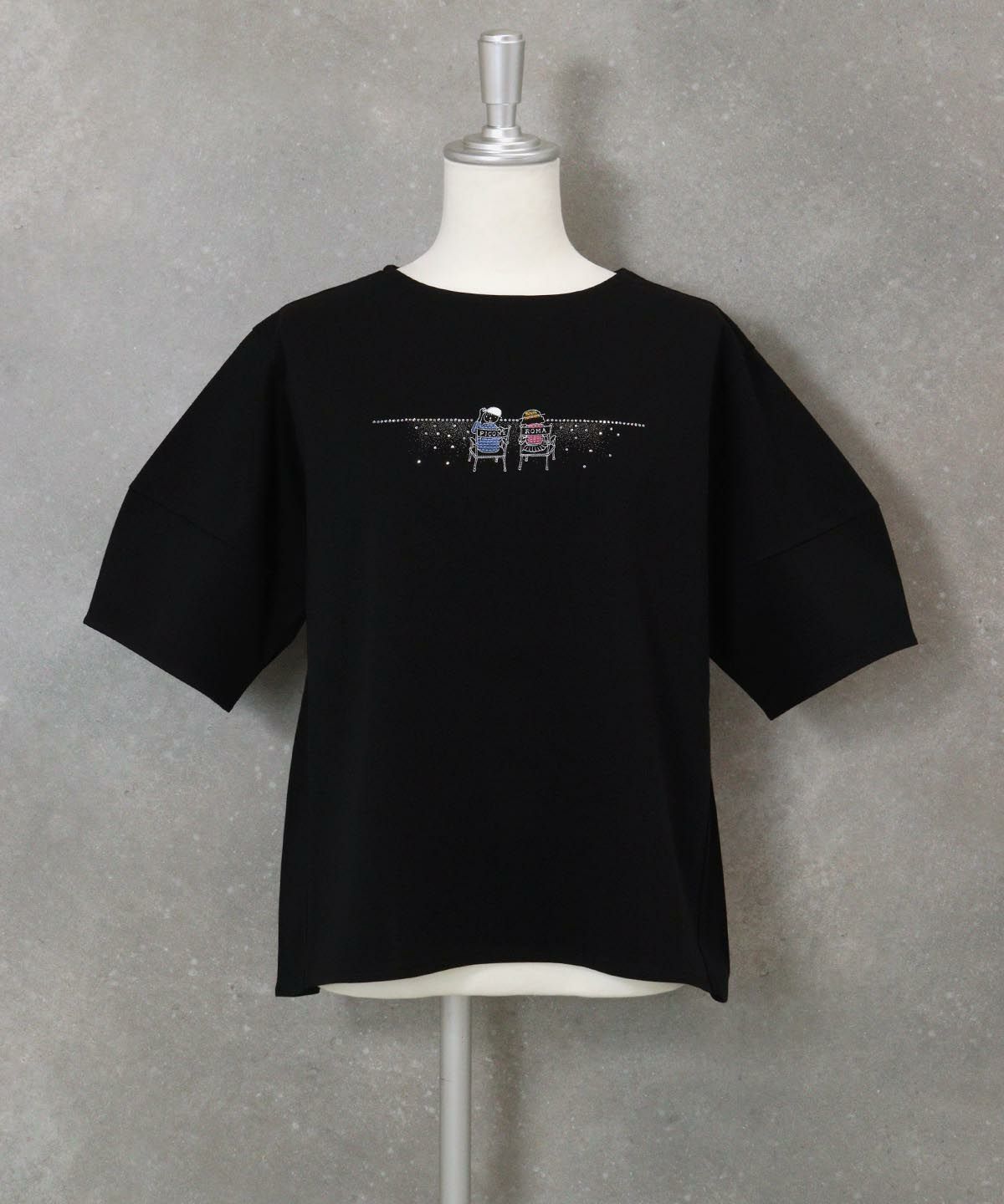 刺繍ストーンUV冷感Tシャツ(ブラック)