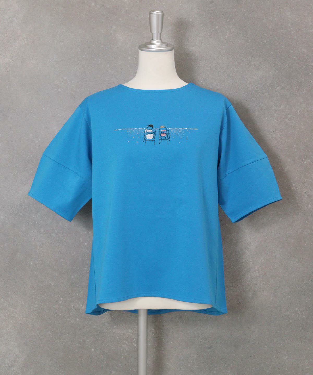 刺繍ストーンUV冷感Tシャツ(ブルー)