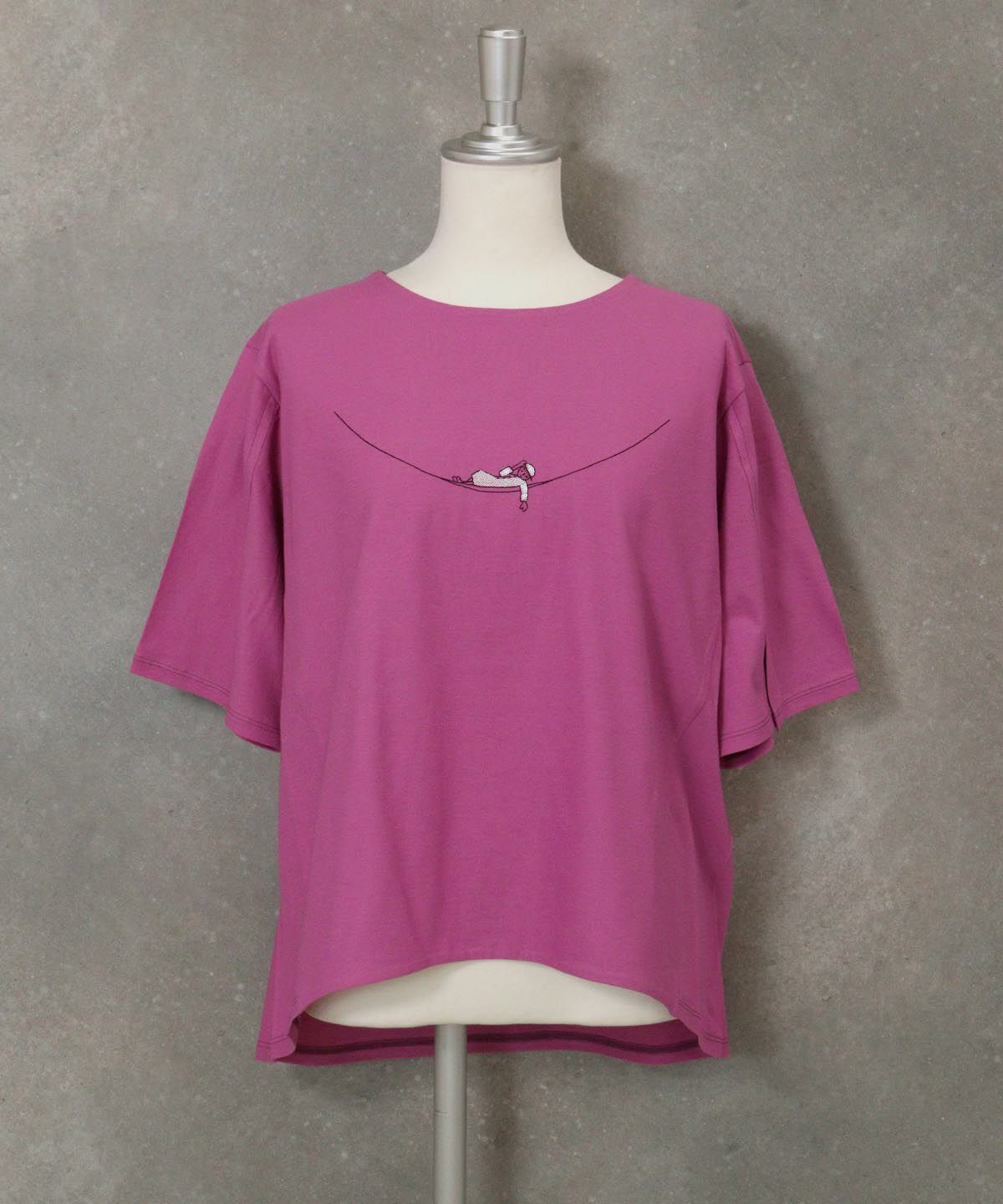 スリット袖冷感刺繍Tシャツ(ピンク)